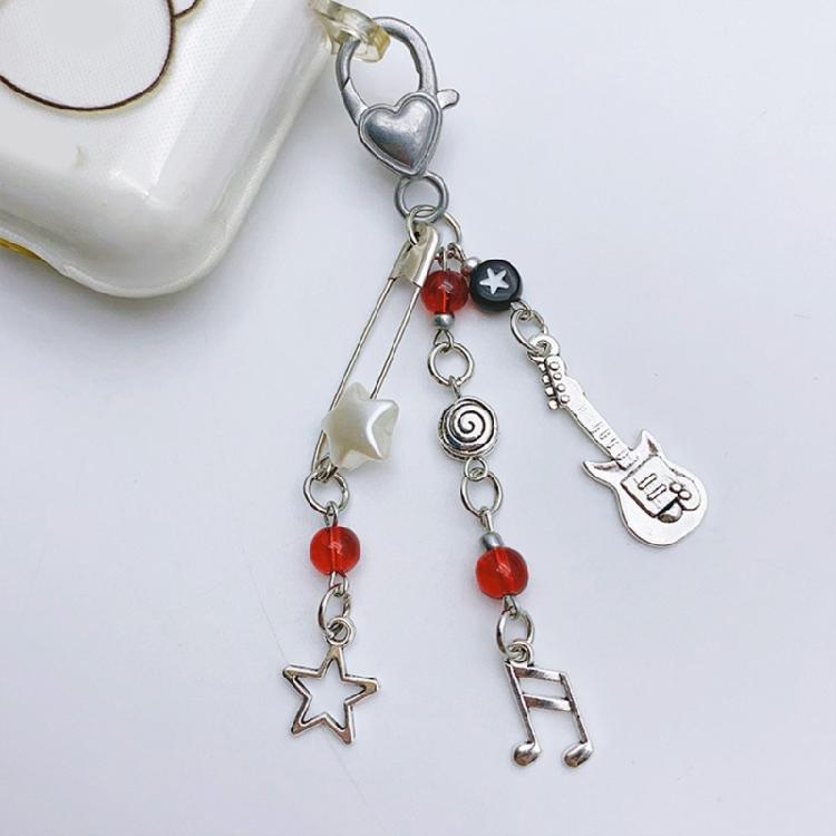 Rock Style Guitar Bead Bag Pendant Keychain Phone Charm Handmade Cute Keychain