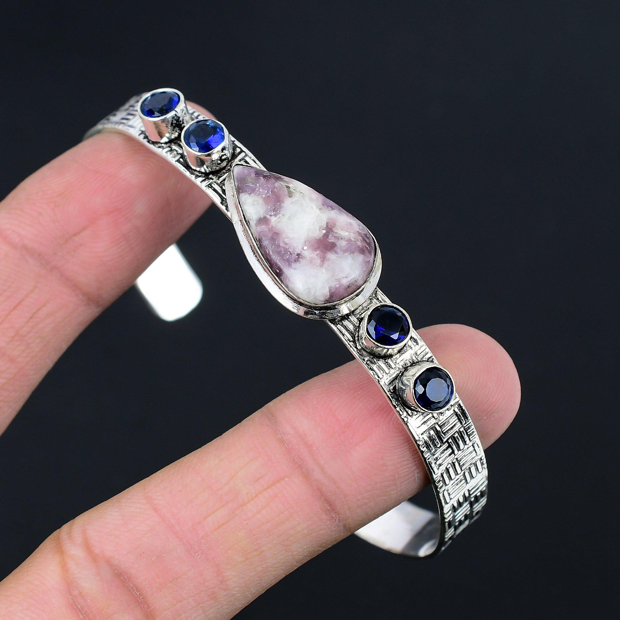 

Распродажа ко Дню дочери Натуральный розовый турмалин голубой топаз авторский браслет 925 серебро Adjustable