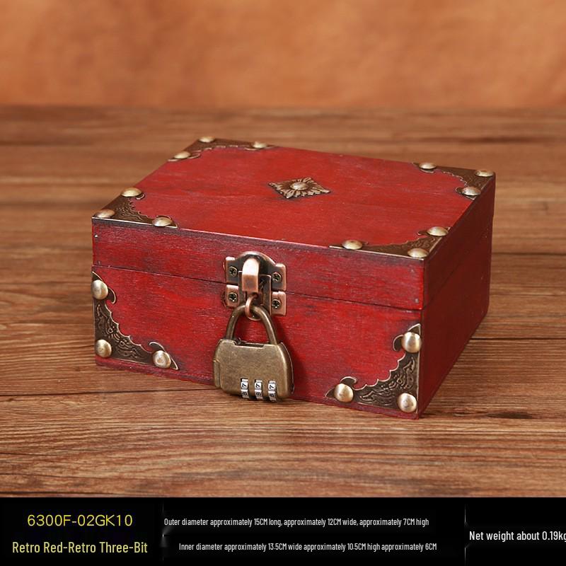 Vintage Wooden Jewelry Storage Box with Lock - Ideal for Earrings, Necklaces, Gifts, and Photography Props.
