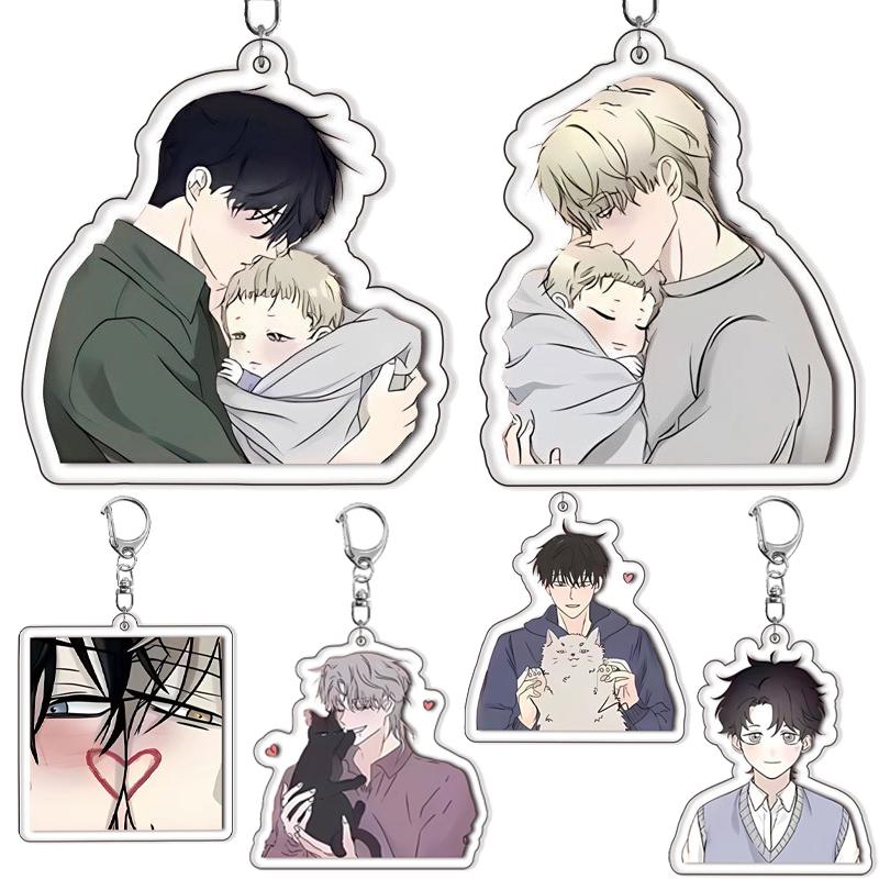 Cartoon Night By The Water Anime Acrylic Car Keychain Ornament Girls Boys Double-sided Pattern Car Key Ring Charm Lover Gifts