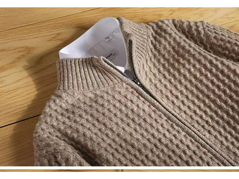 Men's Thickened Wool Knit Cardigan with Stand Collar Zipper Sweater