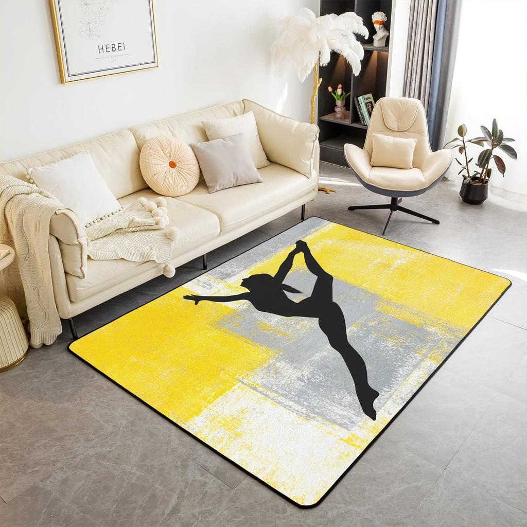 Gymnastics Girl Area Rug for Living Room Bedroom,Gymnastics Dancing Decor Carpet Girly Ballet Romantic Indoor Floor Mat Doormat