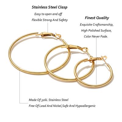 3 Pairs Hoop Earrings for Women Stainless Steel Hoops Earrings Set, Lightweight Large Hoops Women Earrings Loop Earrings Set