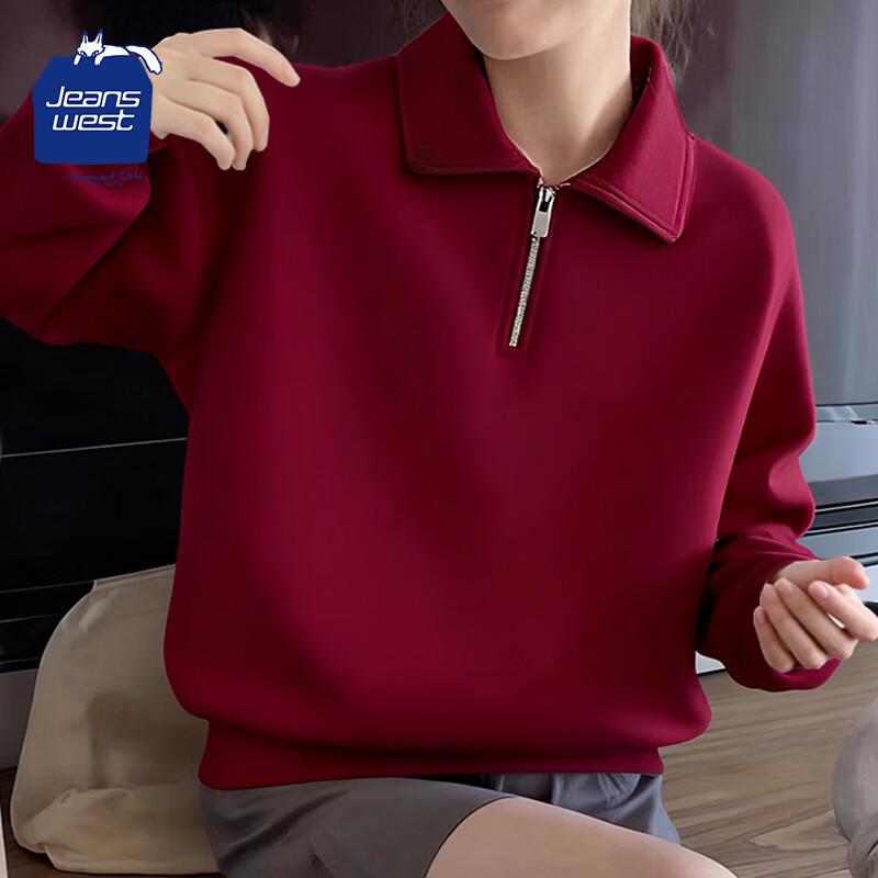 

JEANSWEST CLUB Women s 2025 Casual Half-Zip Lapel Sweatshirt L