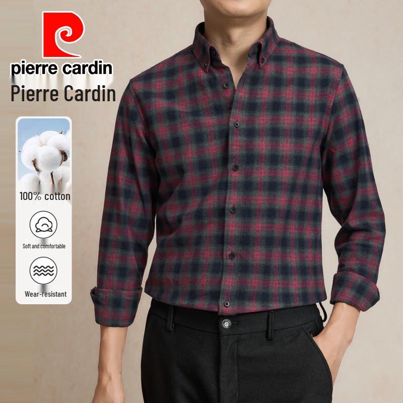 Pierre Cardin Men's Cotton Plaid Long-Sleeve Business Casual Shirt