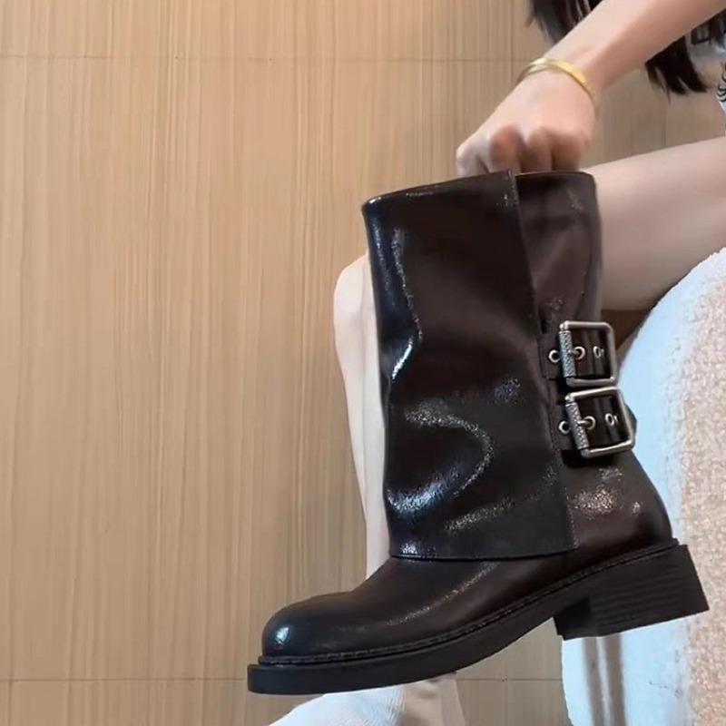 Women's Ankle Boots Autumn Work Elegant Punk New in Black Luxury Low Heel Round Toe Leather Dropshipping Center Footwear
