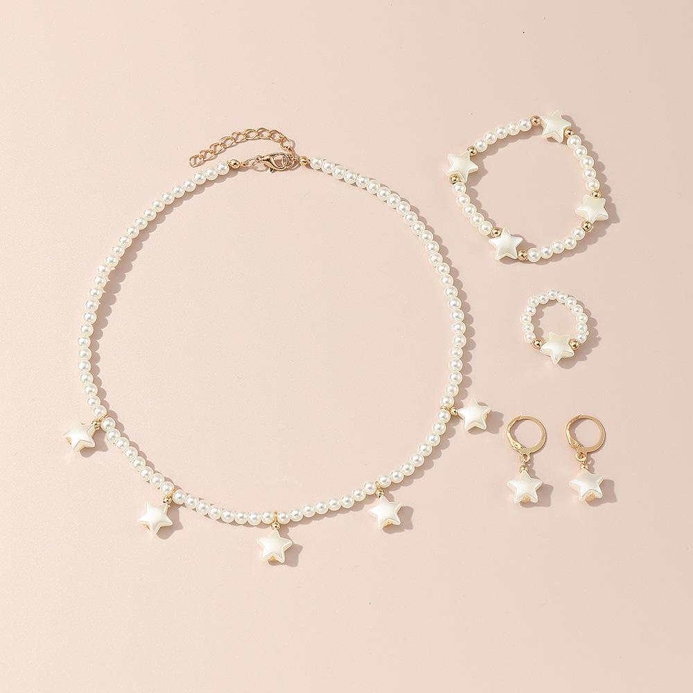 French High Pearl Jewelry Children's Light Luxury Niche Design Sense Necklace Bracelet Ring Earrings Jewelry 4 suit