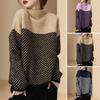 Women Sweater Half High Collar Long Sleeve Color-Blocked Loose Fit Knitting Top Autumn Casual