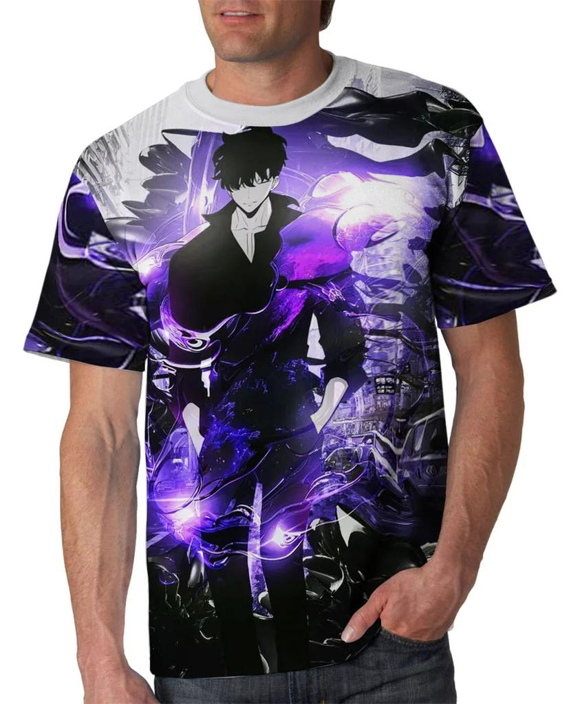 Men's T-Shirt Anime Manga 3D Printed T-Shirt for Men and Women Oversized Round Neck Top Street Fashion Solo Level Summer T-Shirt