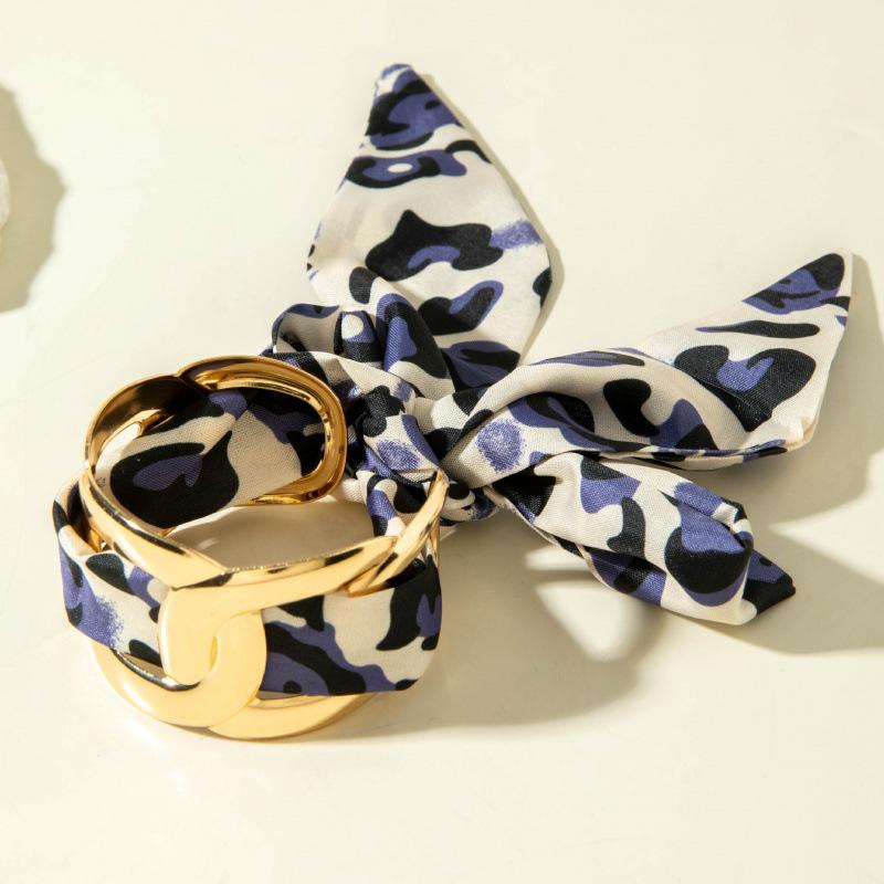 Accessories, new leopard print hollowed-out fabric ribbon open bracelet, French retro geometric bracelet jewelry women