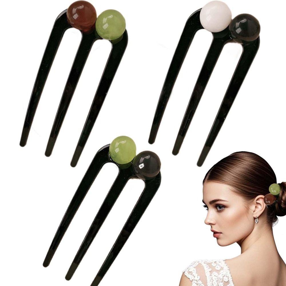 Plastic Hair Accessory Three Tooth Meatball Disc Sturdy Hair Fork  Hair Buns