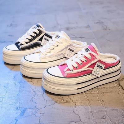 Biskuitkuchen Canvas-Tasche Kopf Halbschuhe Damen Sommerbekleidung 2025 neue absatzlose Plateau-Schuhe faule Stoffschuhe