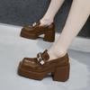 Platform loafers women's 2025 spring and autumn new versatile height increase one pedal thick heel black British style small leather shoes