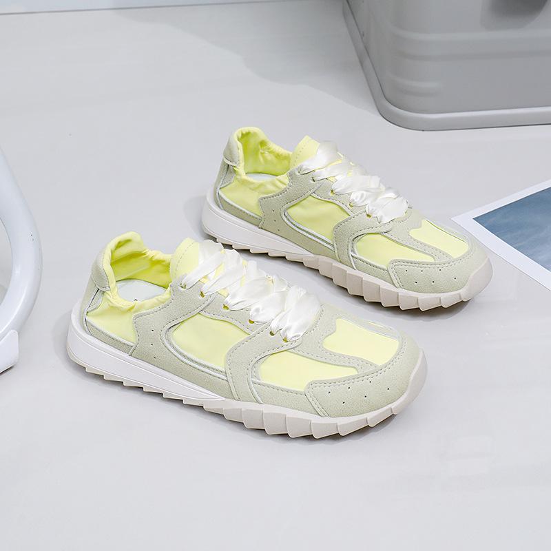 

Дышащие белые туфли с низким берцем для женщин, новые летние туфли с большой головкой, повседневные кроссовки на толстой подошве 40 жёлтый