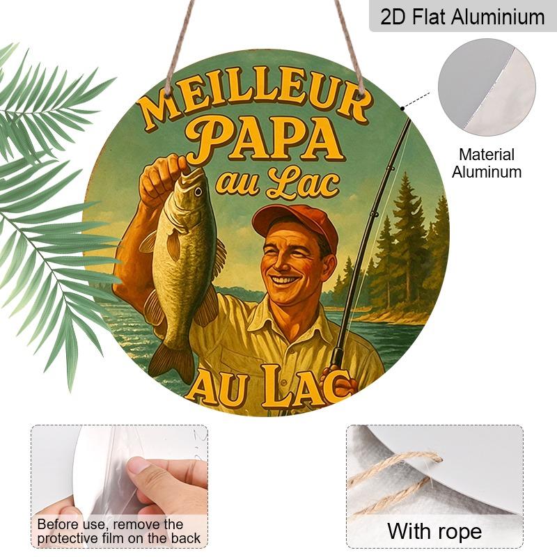 2D Flat Aluminum Father's Day-themed Ornaments in Various Sizes. Featuring A Lake and Forest Backdrop with A Fishing Dad Design, These Make An Ideal