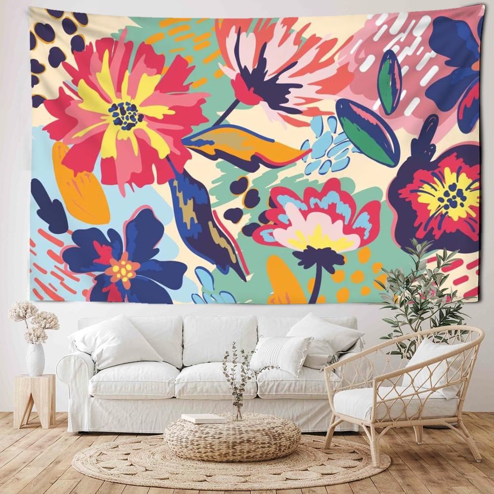 Cartoon Art Flower Tapestry Wall Hanging Hippie Tapiz Plant Simplicity Kawaii Aesthetic Room Home Decor