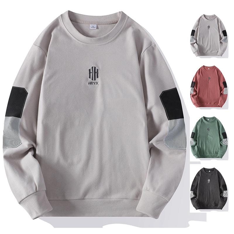 Double Striped German Velvet Men's Round Neck Warm Hoodie with Thick Velvet Base Men's T-shirt