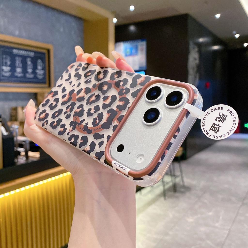 Leopard print series is suitable for iPhone Cameng magnetic mobile phone case skin feeling IMD Apple 16 upgrade Ai button