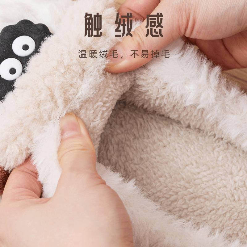 Cute cotton slippers women's winter indoor home thick bottom velvet warm couple plush cartoon lamb cotton drag men