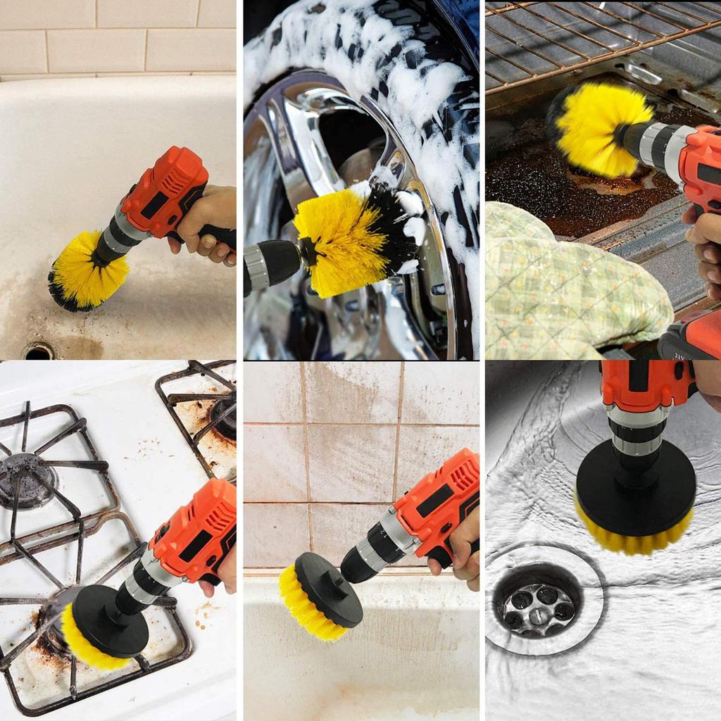 Electric Drill Brush Set GOH DODD Polisher Buff Car Wash Brush Electric Cleaning Rotating Brush Sponge Buff with Attachments Tire Motorcycle Cleaning