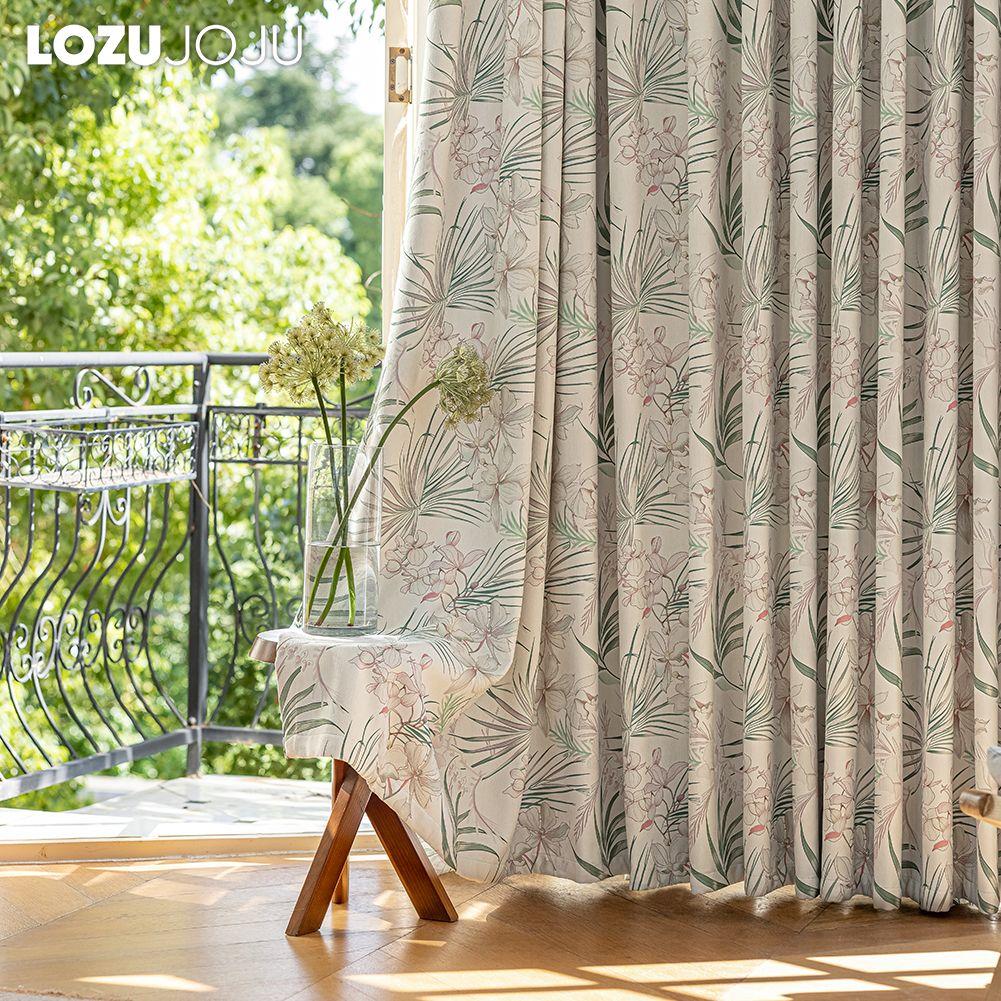 1PC LOZUJOJU Light-colored Blackout Curtains Gentle Green Plant and Floral Printed Curtains for Bedroom Living Room Balcony Window for Home Decor
