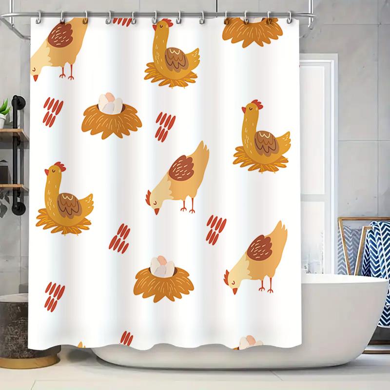

Chicken-Themed Shower Curtain With Cartoon Design Suitable For Home Bathroom Decor White Color (S Size) W60H190(CM)-1 Pcs