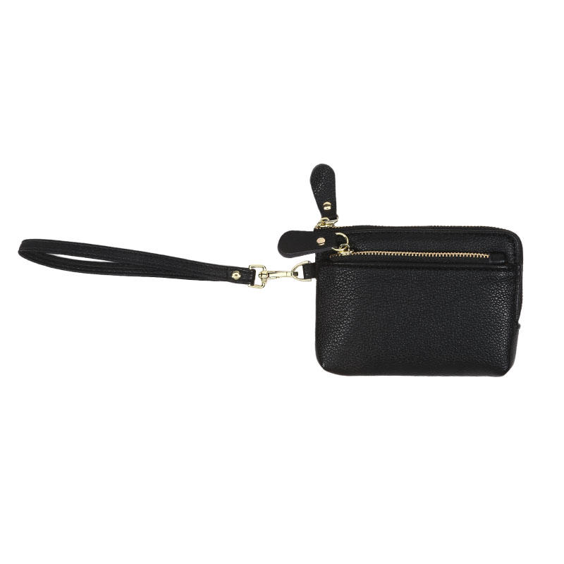 Vintage PU Leather Short Wallet With Zipper Coin Pocket Multiple Card Slots And Wrist Band Casual Portable Card Clip