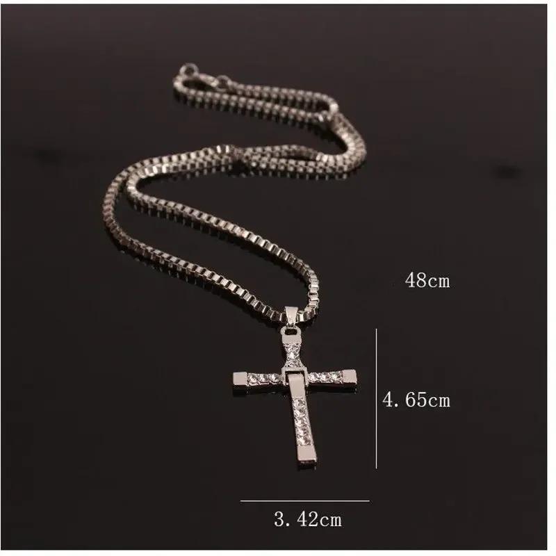Fast and Furious 7 Moive Cross Pendant Necklace for Men Women Stainless Steel Crystal Jesus Cross Tourette Choker Jewelry Gift