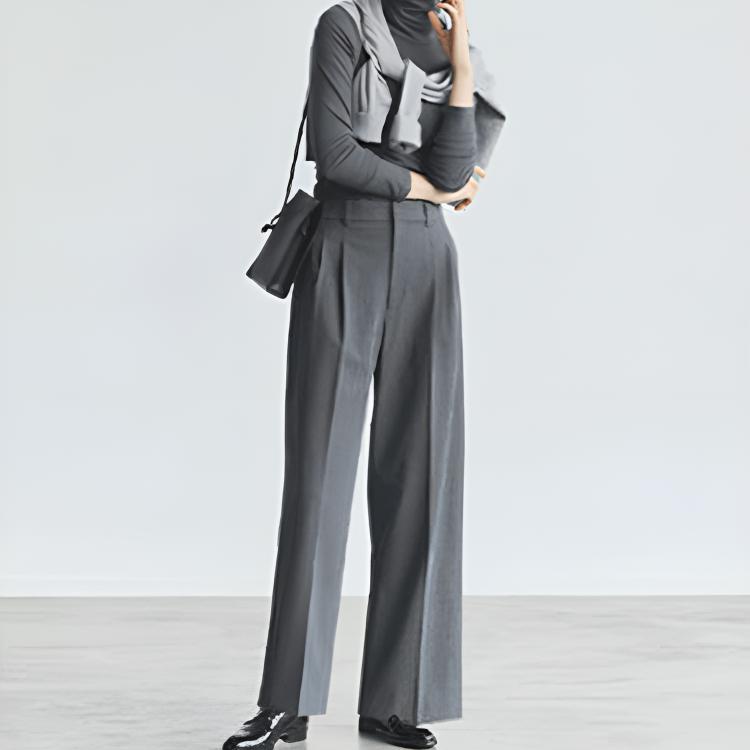 UNIQLO Solid Color Pleated Loose Wide Leg Casual Pants Women bottoms Lead-Gray 458505-06