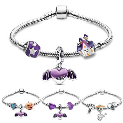 Hochwertiger Halloween Kürbis Fledermaus Geist Charms Perlen Anhänger mit Charms Armbändern für Frauen Kinder Schmuck