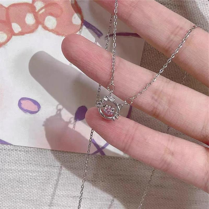 925 Sterling Silver HelloKitty Cat Cute Pendant Necklace for Women Sweet Sparkling Chain Jewelry 925 silver