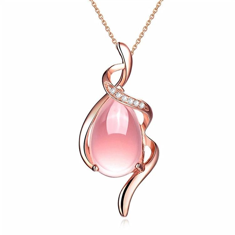 Korean-style Hot-selling Pink Crystal Heart-shaped Pendant, Rose Gold-plated Love Pendant, Collarbone Chain, Birthday Gift
