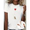 Spring Summer New Position Print T-Shirt Women Casual Crew Neck Loose Fit Comfy Home Top