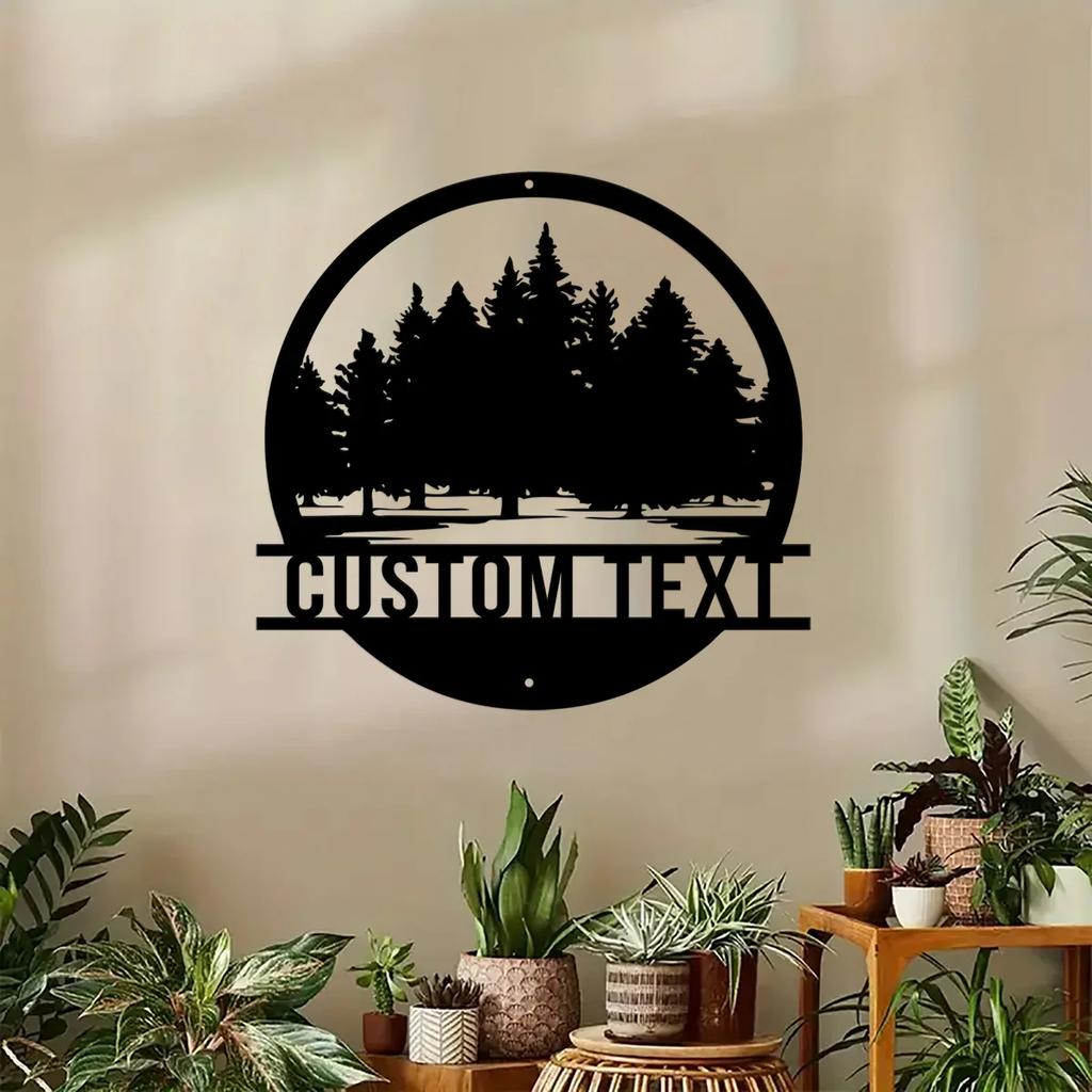 Custom Metal Wall Art, Personalized Address Sign, Pine Tree House Number Plate, Garage Door Decor