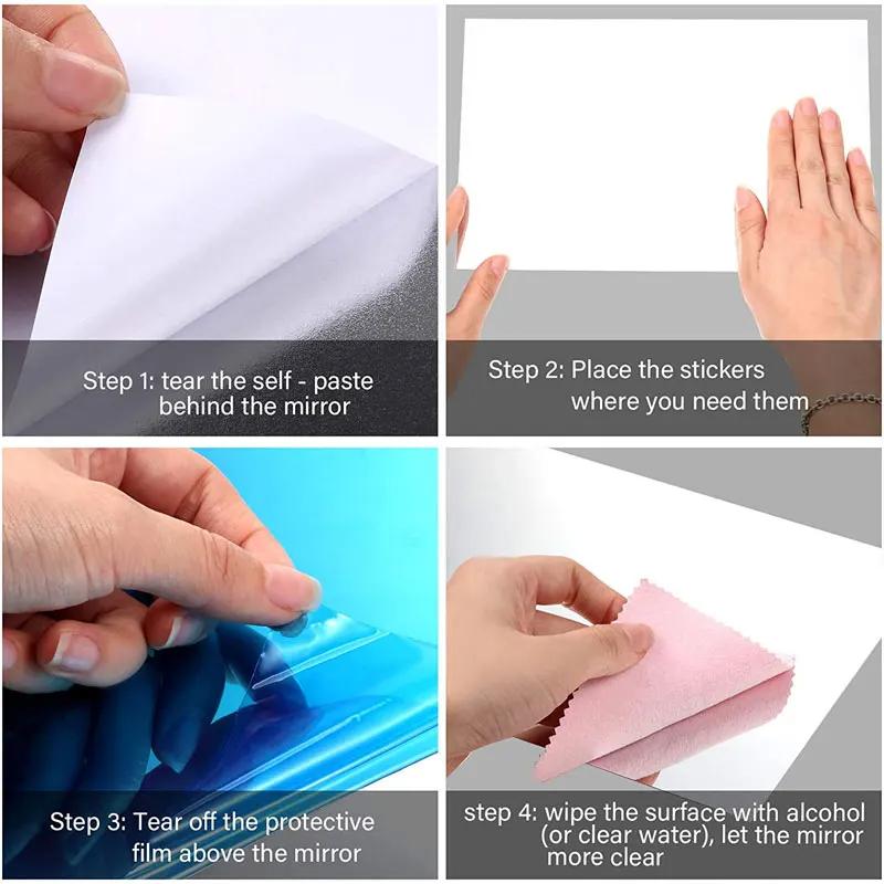 6pcs Self Adhesive Mirror Sheets Flexible Non Glass Mirrors Removable Mirror Wall Stickers Home Room Bedroom 3D Wall Decor