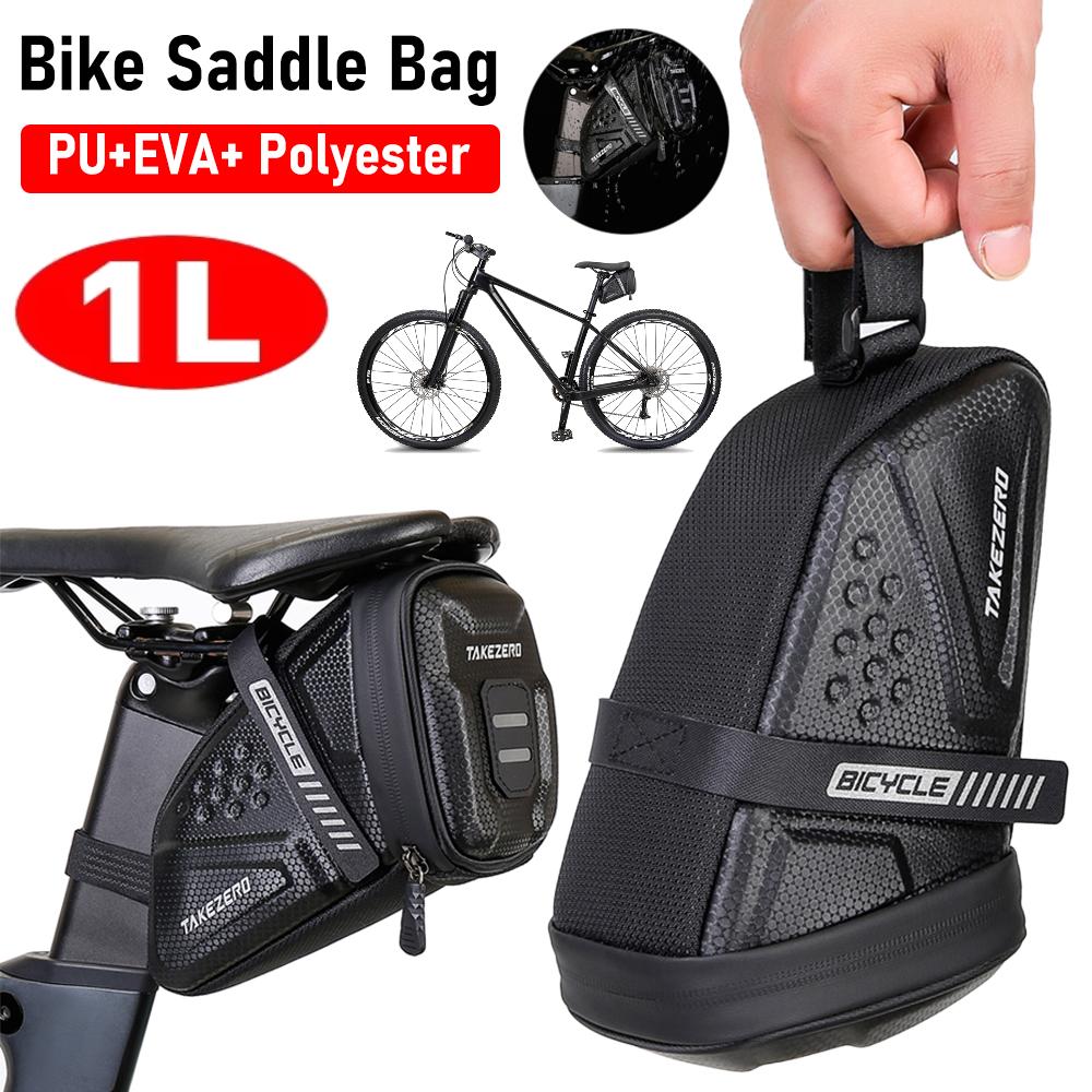 1L Bike Saddle Bag Large Capacity Bike Seat Bag Back Seat Pouch Reflective Bike Pocket Pack EVA for Mountain Road Bikes