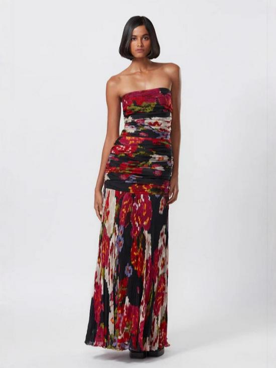 Женские европейские и американские цветочные платья приталенного кроя 2025 Medium вино красного