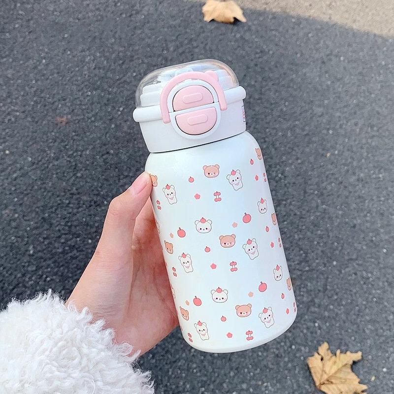 Changqi Apple Bear 500ml Dual-Drink Insulated Bottle with Straw
