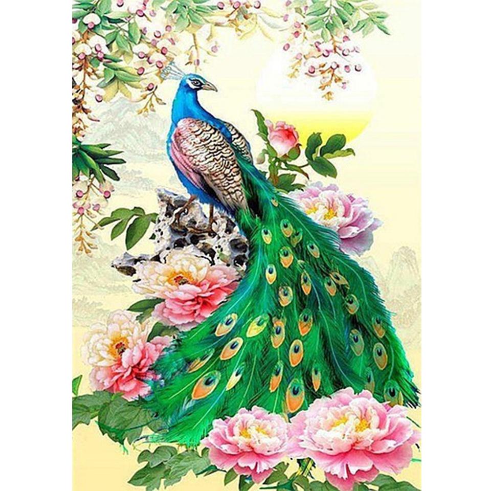 5D DIY Round Diamond Painting Animal Diamond Embroidery Peacock Cross Stitch Kit Rhinestone Mosaic Picture Home Decoration Gift