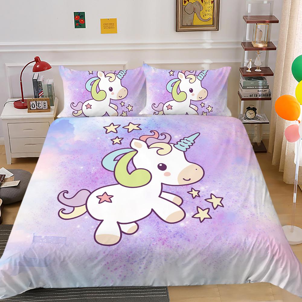 Unicorn Printing Bedding Cover Set Cute Duvet Cover Hot Sale Home Bed Clothes Boys Girls Bedroom Decor Single Double Size Bed Set