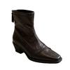 Soft leather version~ Minimalist soft leather handsome thin boots women's pointed head thick heel rear zipper thin versatile commuting boots