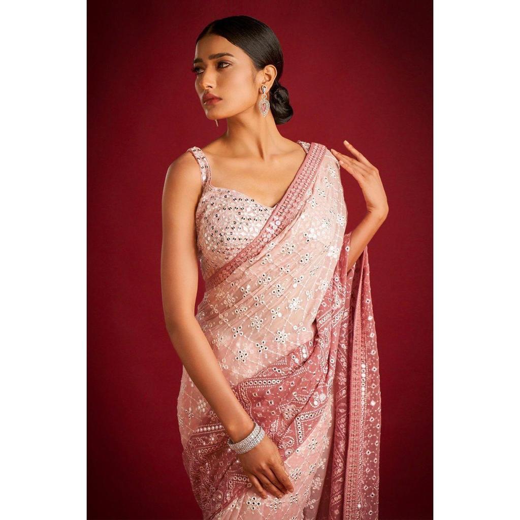 Luxury Partywear Embroidery Work Saree – Heavy Designer Sequence Glow Edition