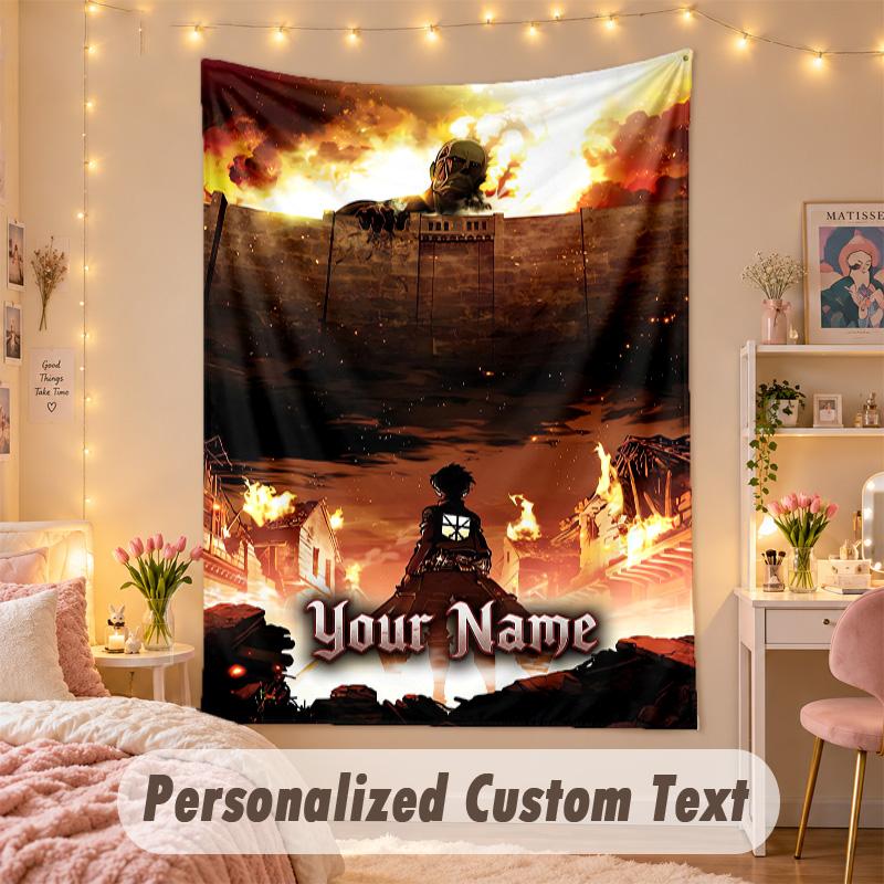 Custom Personalized Tapestry,Attack On Titan Print Custom Name Text Wall Art Hanging for Bedroom