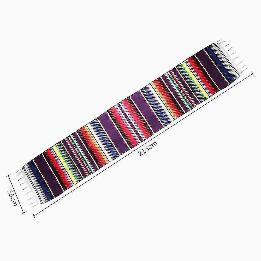 Mexican Style Table Runner, Cotton Weave Washable Dining Runners Decoration 35 X 213cm (4-d-w)