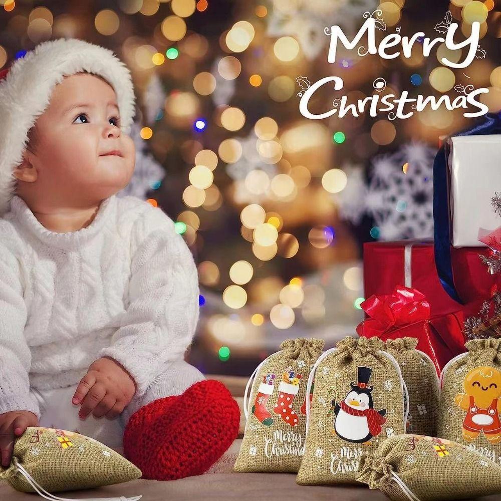 30/1pc Sacchetto Di Iuta Di Natale Sacchetti Di Lino Con