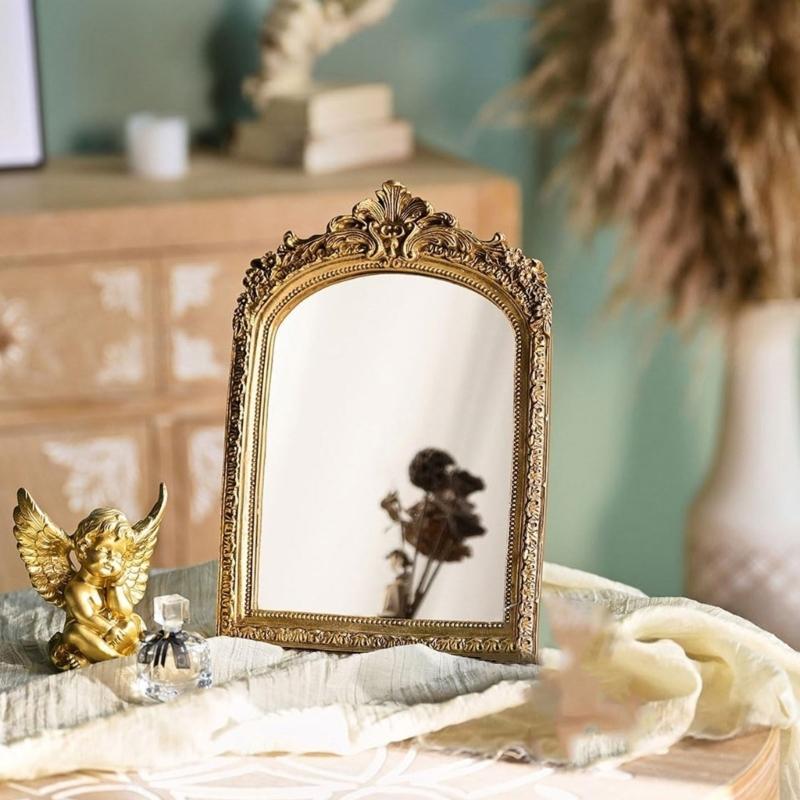 Zierer Wandspiegel in Bogenform mit detailliertem Blumenmuster Harz für Wohnzimmer, Schlafzimmer Kommode