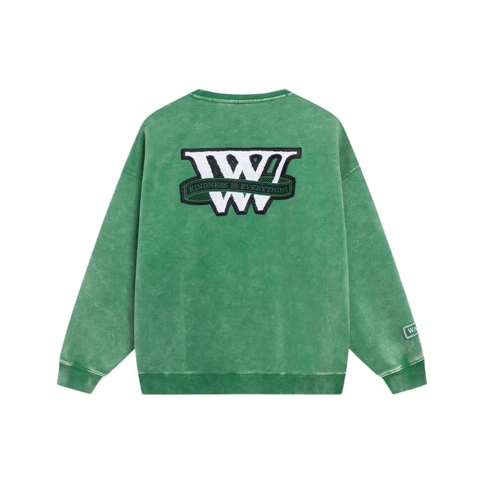 Li Ning Wade Collection Logo Print Pullover Fleece Lined Sweatshirt Unisex Cold Pine Green Washed AWDT143-9