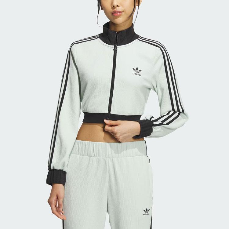 Adidas Originals Cropped Jacket Color Block Retro Sports Stand Collar Jacket Women Jacket Linen-Green IY9460