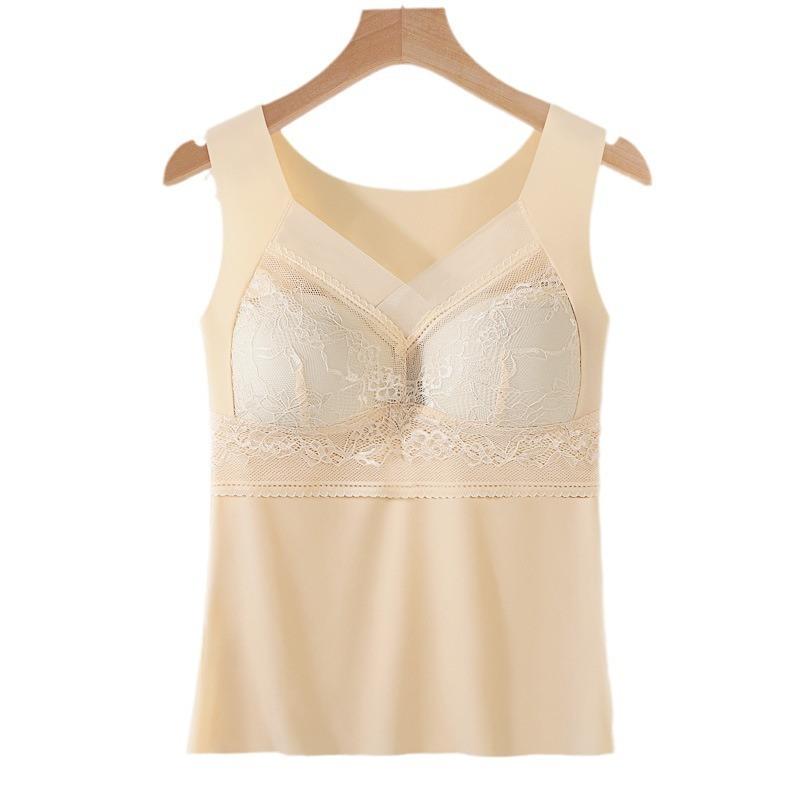 Large size lace ice silk underwear women's integrated fixed cup ring non-marking gathering anti-sagging sports vest bra cover
