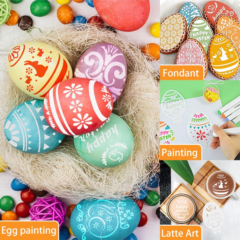 8pcs/set Easter Cake Stencil Cookie Fondant Mold Eggs Cake Decorating Tools Happy Easter Party Decor Supplies Kids DIY Painting